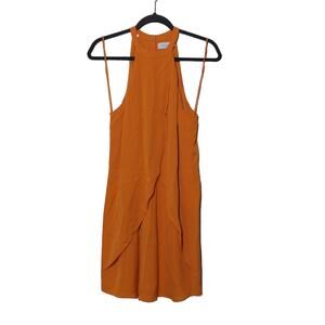 ALC Highneck Shane Dress Shift Orange Mini Halter Sleeveless Ruffle Layer Silk 8